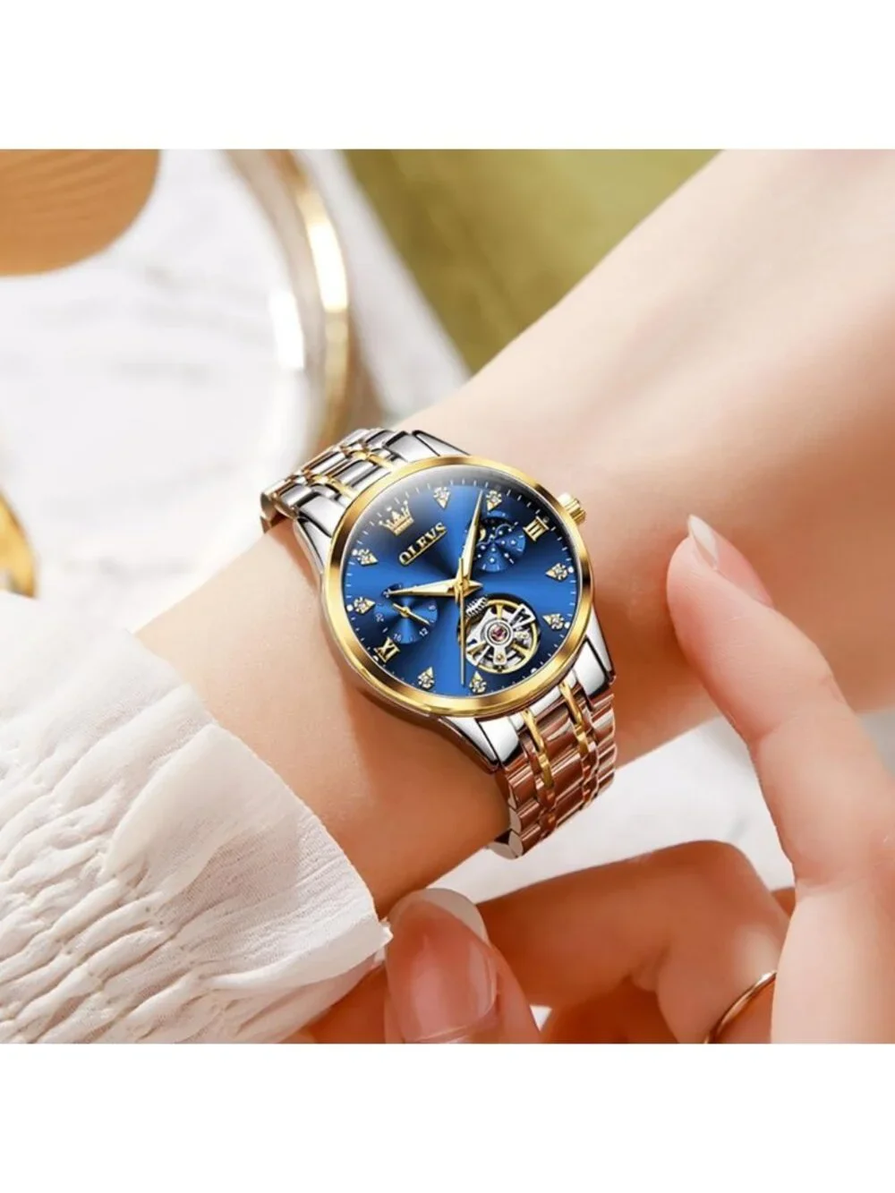 Women’s Gold Blue Automatic Starry Sky Diamond Bezel Luxury Mechanical Watches